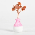 Artisan orange crystal tree ornament with copper wire branches and ceramic base - Southern Red Agate