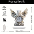 Detailed dimensions of a white acrylic owl desk clock with crystal and bead embellishments - White Owl Clock Style