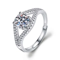 Adjustable S925 sterling silver ring with a split shank and brilliant round cubic zirconia - Adjustable Open / Devil's Eye Split Shank Ring (1 Carat Effect)