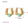 Detail of 18K gold-plated heart U-shaped earrings with evil eye turquoise charms - Gold Heart Evil Eye Style (YYE023266)