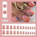 Colorful wavy pattern French fake nails in almond shape with 24 pieces set for women - Colorful French (W1155)