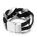 Breites Herren-Lederarmband mit silbernem Edelstahl-Magnetverschluss und Schuppenstruktur - Schwarzes Geflochtenes Rindsleder Drachenschuppen Stil (KB134505-BDJX)