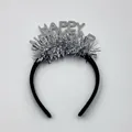 Silver Happy New Year glitter tinsel headband for holiday party celebration accessory - Style 10-Silver Letters Tinsel