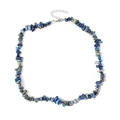 Detailed view of the irregular natural crystal stones and adjustable silver metal clasp - Blue Sodalite Crushed Stone Necklace
