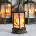 Vintage bronze Christmas lantern with Santa Claus illustration and warm LED light - Bronze Santa Claus