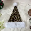 Detail of black Christmas hat with shiny gold sequins and soft white plush trim - 31*47cm / Black Gold