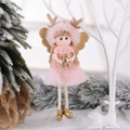 Ciondolo angelo di Natale rosa con corna di renna e ali dorate per decorazione albero - Ragazza Rosa Con Fiocco Di Neve