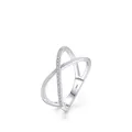 Anello incrociato minimalista in argento S925 con pavé di zirconi e trama a ingranaggi - US 5 / Argento 925