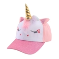Rosa-weiße Einhorn-Baseballkappe für Mädchen mit Pailletten und goldenem Spiralhorn - Horn Einhorn - Rosa