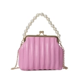 Chic pink pleated shell bag with pearl handle and golden chain strap for summer - Pink
