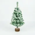 Mini sapin de Noël vert floqué de 60cm avec effet neige et base en bois naturel - 60CM