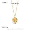 Detail view of gold stainless steel necklace with Good Luck pendant size and weight specs - Round Good Luck Pendant Style (DFN302)