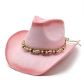 Sombrero vaquero de paja degradado rosa con cuentas de concha y ala de protección - Degradado Rosa