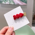 Fermaglio per capelli a cuore in peluche rosso festivo con base glitterata per bambini - Stile 4: Fermaglio a becco d'anatra cuore