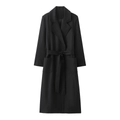 Classic black wool-blend long coat with tailored collar and waist belt flat lay view - S / Black