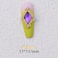 Purple rhombus gemstone nail charm with gold alloy frame on a matte nail tip - xf-038 Vintage Purple Rhombus