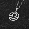 Silver stainless steel Libra zodiac necklace with cutout circular pendant and fine link chain - Libra / Steel