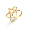 Gold braided stainless steel open ring with a hammered hollow star charm for women - Adjustable Open / Hollow Star Criss-cross Open Ring