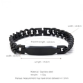 Black stainless steel Cuban link bracelet with rectangular plate for men, street hip-hop style - Black (W-5-2)