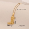 Collier pendentif botte de cowboy dorée en acier inoxydable avec chaîne 40+5cm - Style de Botte de Cowboy à Motifs d'Étoiles Dorées (1#)