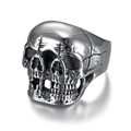 Vintage Punk Edelstahlring mit dreifachem Totenkopf-Design in antikem Silber-Finish - US 14 / Stahlfarben Poliert (26101)