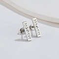Minimalist silver stainless steel bar earrings with celestial moon phase engravings - Silver