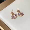 18k gold plated flower and heart stud earrings with purple crystals in a gift box - Stud Earrings (Silver Pin) - Purple