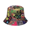 Dettaglio cappello alla pescatora vintage anni 90 con graffiti di stereo e vinili - M(56-58cm) / Graffiti Radio Retro Anni 90 (A)