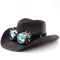 Steampunk westerse cowboyhoed met spike-bril en iriserende lenzen op witte achtergrond - M (56-58cm) / Donkerrood Zwart Gradiënt