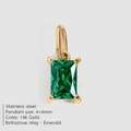 Square emerald green zircon pendant in 14K gold plated stainless steel, size 4x6mm - May Green / Gold