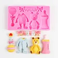 Moule bébé en silicone rose avec ours, body et biberon pour décorations de gâteau - Rose