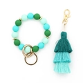 Portachiavi bracciale con perle di silicone verdi e nappa di cotone sfumata a tre strati - Verde