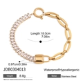 18K gold plated stainless steel bracelet with half chain and square zircon link - Square Zirconia Splicing Style (JDB0304013)