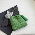 Green quilted down tote bag with diamond stitching and metal chain strap for women - Green