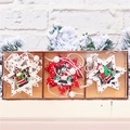 Set of 3 painted wooden star ornaments with Santa and reindeer motifs in a wooden tray - 9-Piece Set - Style 4