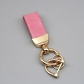 Pink suede leather keychain with gold hardware and anti-loss horseshoe buckle D-ring - Short Style / Pink Gold