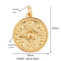 Gold-plated Evil Eye and Star pendant charm with precise dimensions and measurement labels - Gold Relief Star Eye Style (K093034K2)