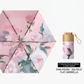 Flat six-fold pink peony oil painting umbrella with UV protection and matching sleeve - 6-Fold Pink Peony - Titanium Sunscreen Coating