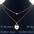Gold double-layer titanium necklace featuring a heart-shaped evil eye pendant for women - 金白(KN283024-TJG)