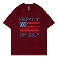 T-shirt bordeaux pour femmes avec imprimé Happy 4th of July en coton doux tricoté - XS / Hauts / Bordeaux