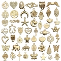 50pcs assorted gold alloy charms set with animals and flowers for DIY jewelry making - New 50PCS Mixed KC Gold (HK594)