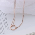 Double-layered rose gold choker necklace with minimalist ring pendant for women - 35+5CM / Rose Gold
