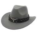 Kids grey felt western cowboy hat with studded bull head leather band and curved brim - 56-58cm / Gray