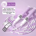 Lilac purple and white beaded jump rope for kids with name label and soft rubber beads - Signature Purple Soft Bead Bamboo Joint Design