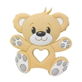 Brown silicone baby teether in bear shape with heart cutout for easy grip - Raccoon Teether / Ginger Yellow