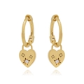 24K gold plated S925 silver hoop earrings with zircon heart pendant and starburst pattern - Starburst Heart / Gold