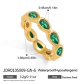 Gold stainless steel ring featuring green pear-cut zircon stones for women - Teardrop Style (JDR0105009-GN-8) / Green