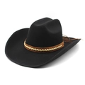Black western cowboy wool hat with wide brim and braided leather band on white background - M(56-59CM) / Black
