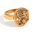 18K gold plated celestial ring with star, moon, evil eye and colorful zircon stones - Color Zirconia Evil Eye Star Moon Ring - Gold
