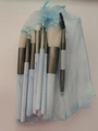 Blue marble makeup brush set with gradient bristles and matching mesh drawstring bag - 12 Brushes + Velvet Pouch / Blue